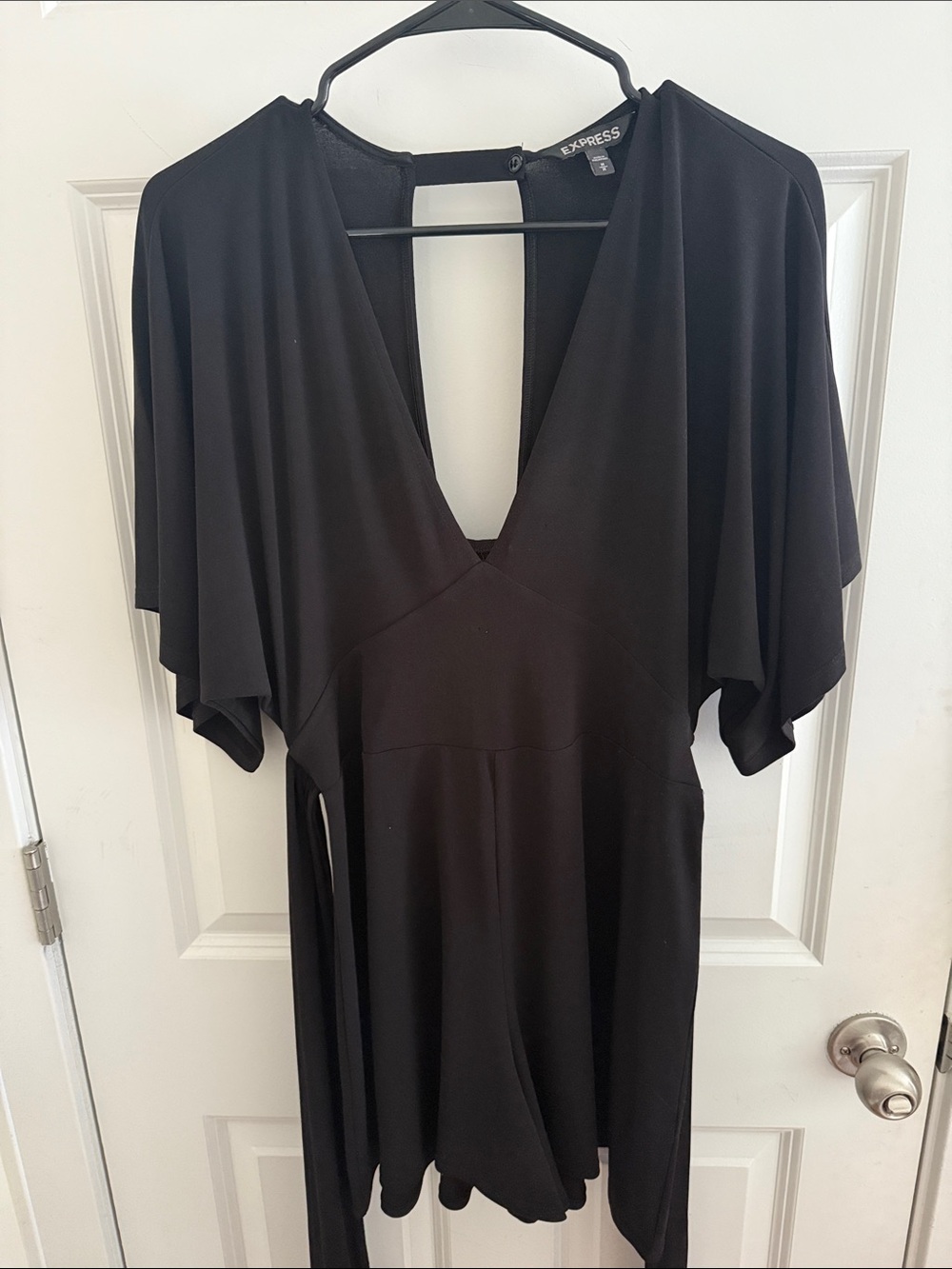 Express Black V-Neck Flutter Sleeve Romper